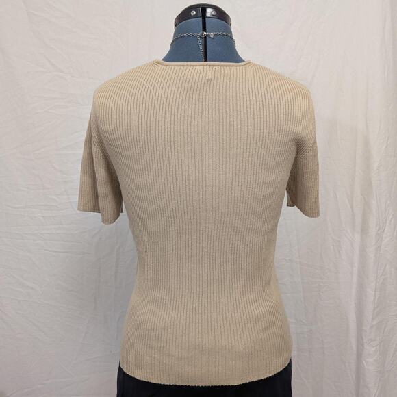 INC Wheat Colored Short Sleeve 100% Cotton Sweater International Concepts - Picture 2 of 6